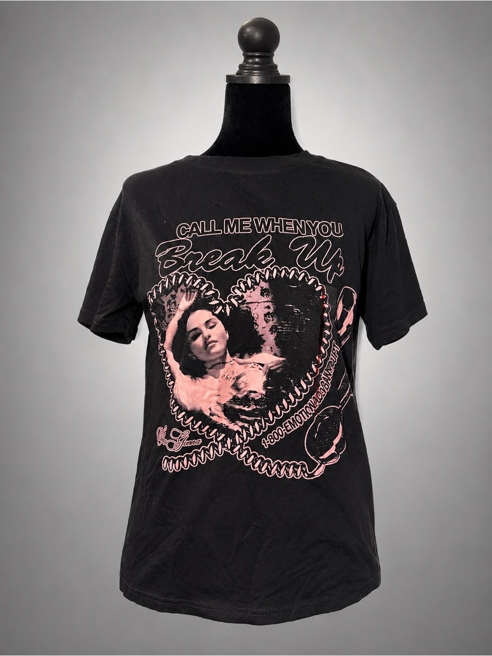 Selena Gomez Black Tee with Pink Heart Graphic